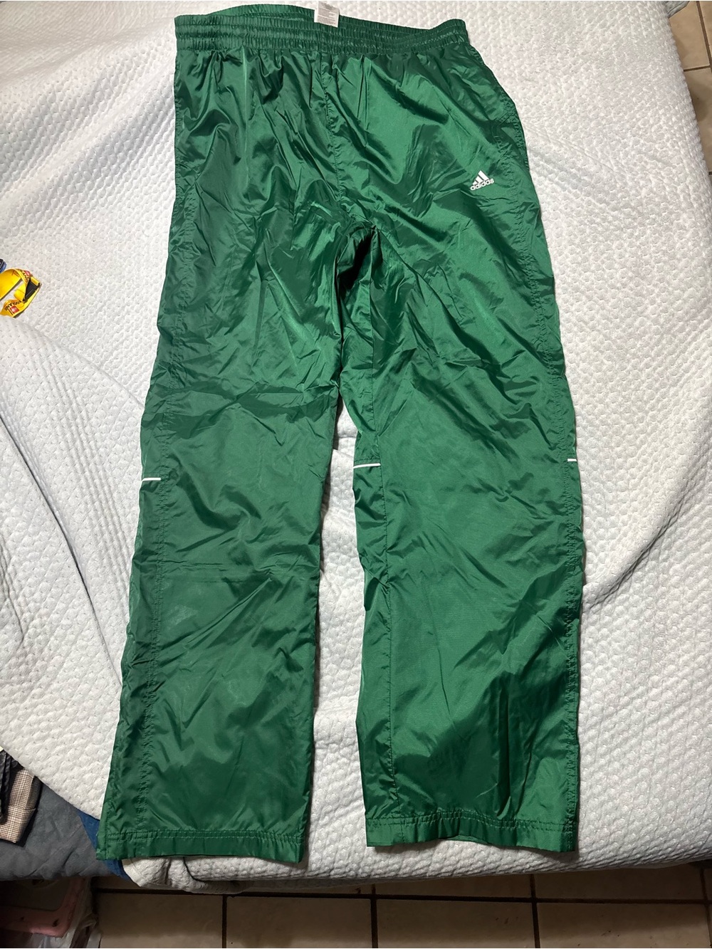 adidas Dark Green Nylon Track Pants with Reflective Details